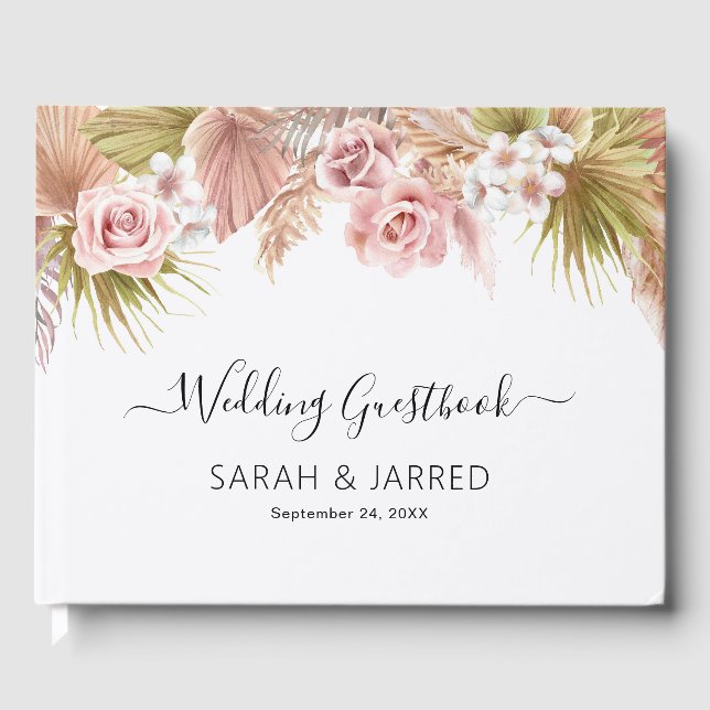 Boho Floral Border  Wedding Guest Book (Front)