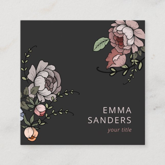 Boho Floral Botanical Square Business Card (Front)