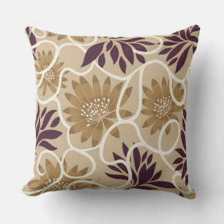 Boho Floral Botanical Throw Pillow, Neutral Beige Pillow