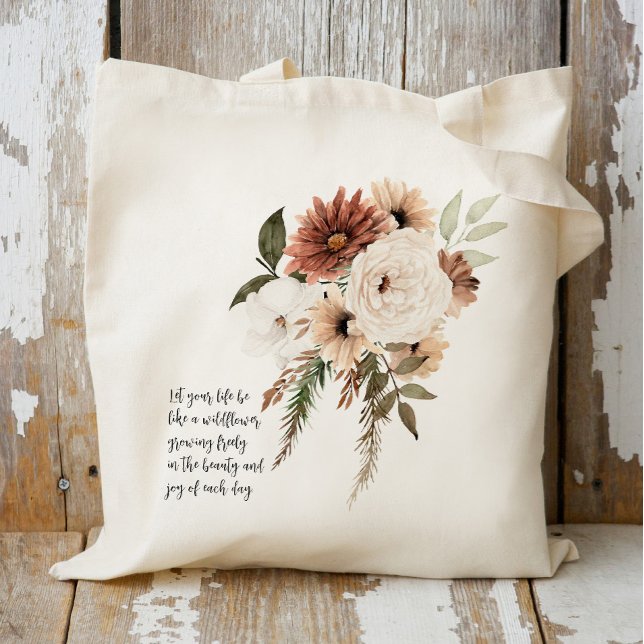 Boho Floral bouquet personalized quote   Tote Bag (Creator Uploaded)