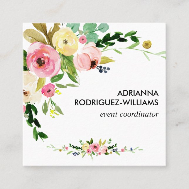 Boho Floral Bouquet Square Business Card (Front)