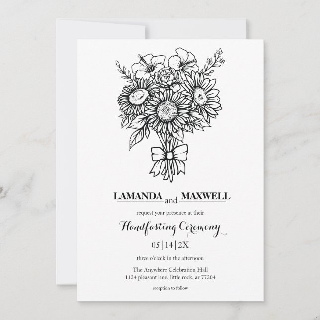 Boho Floral Bouquet with Ribbon Handfasting Invitation (Front)