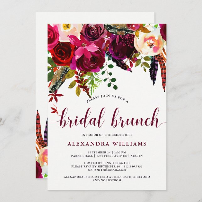 Boho Floral | Bridal Brunch Invitation (Front/Back)