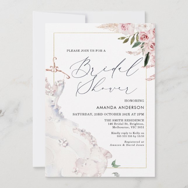 Boho Floral Bridal Dress Bridal Shower Invitation (Front)