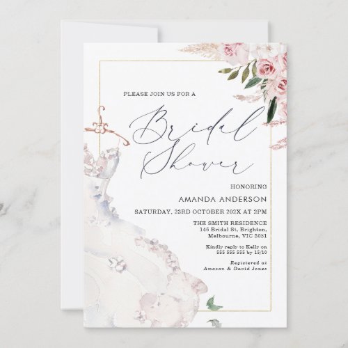 Boho Floral Bridal Dress Bridal Shower Invitation