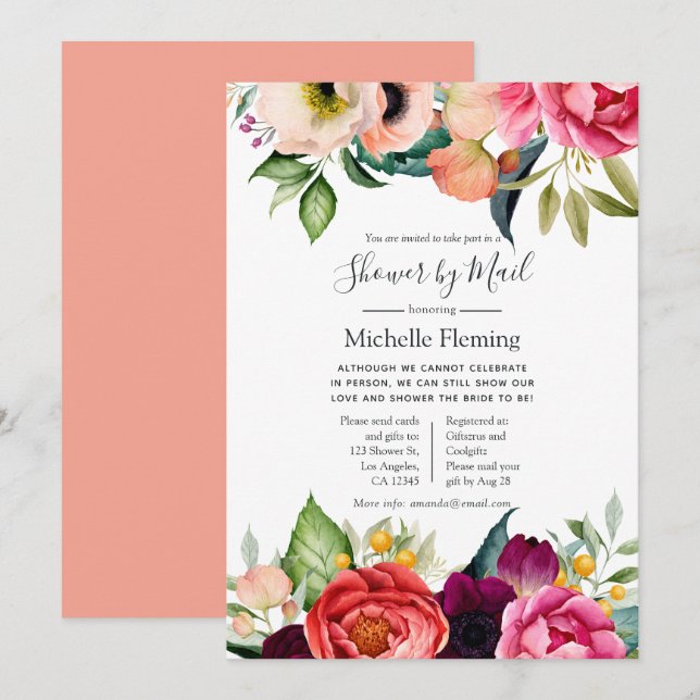 Boho Floral Bridal or Baby Shower by Mail Invitation (Front/Back)
