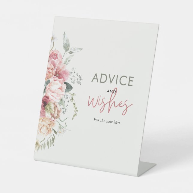Boho Floral Bridal Shower Advice and Wishes Pedestal Sign (Front)