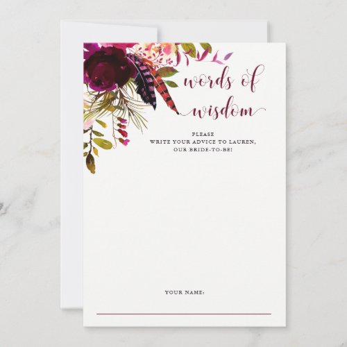 Boho Floral  Bridal Shower Advice Card