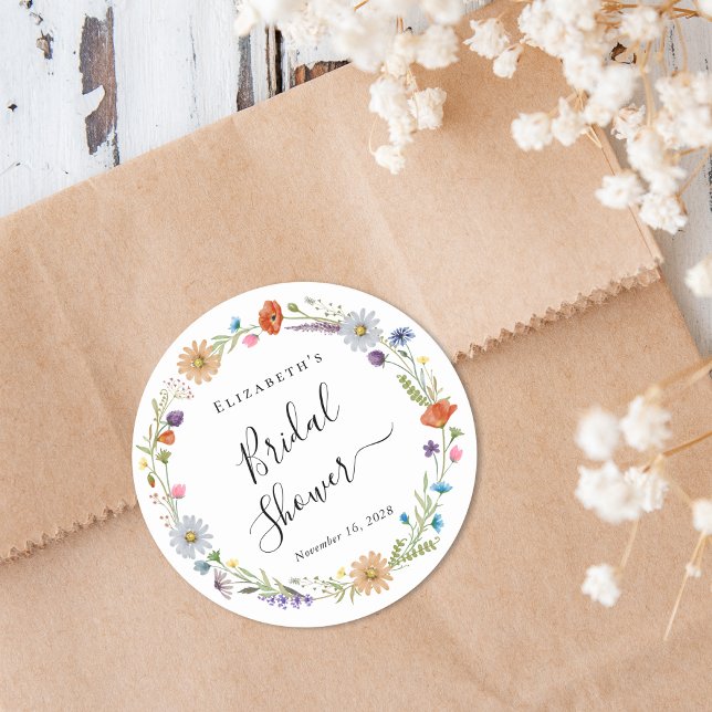 Boho Floral Bridal Shower Classic Round Sticker (Creator Uploaded)