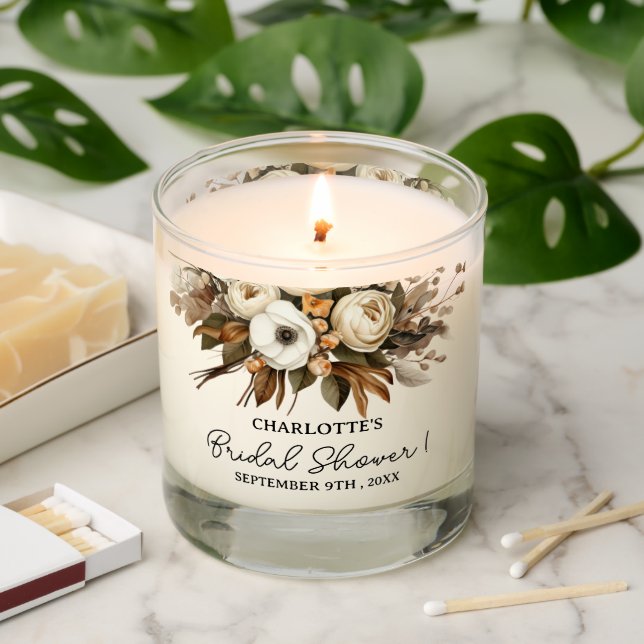 Boho Floral Bridal Shower Favor Scented Candle (Lit)