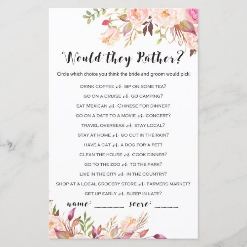 Boho Floral Bridal Shower Game _ Would They Rather