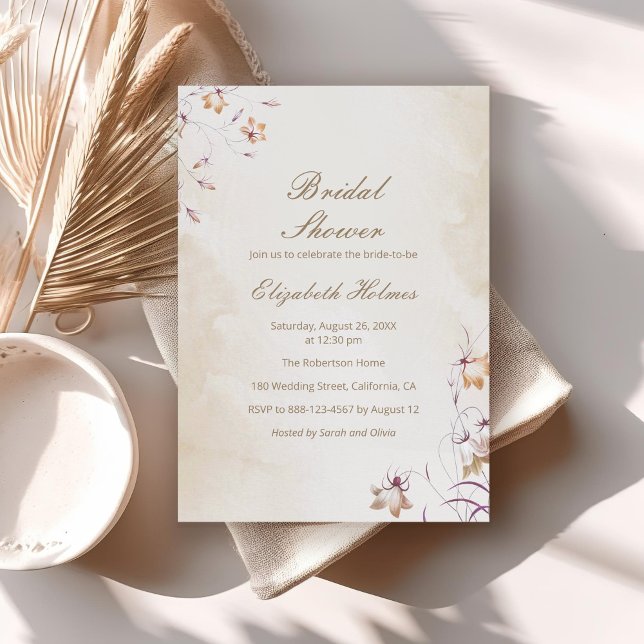 Boho Floral Bridal Shower Invitation (Boho Floral Bridal Shower Invitation on a neutral boho table.)