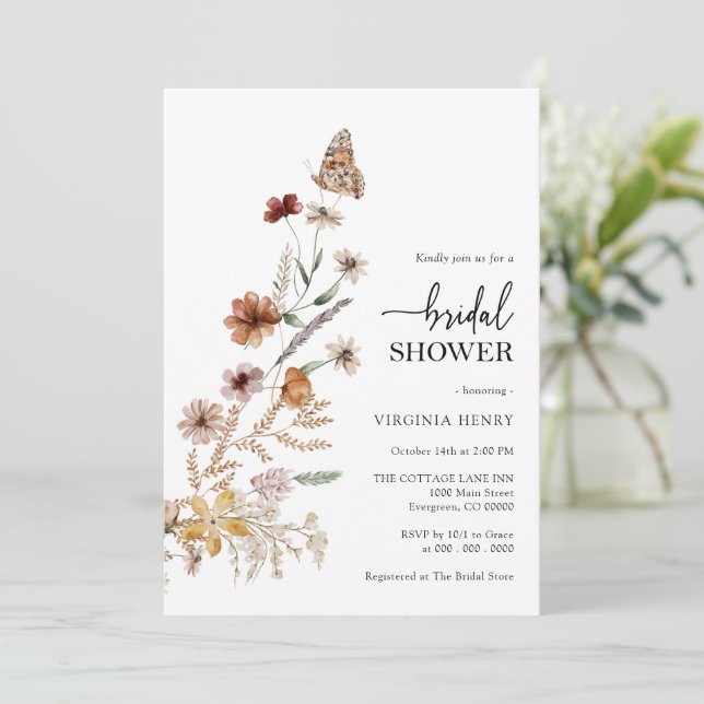 Boho Floral Bridal Shower Invitation (Standing Front)