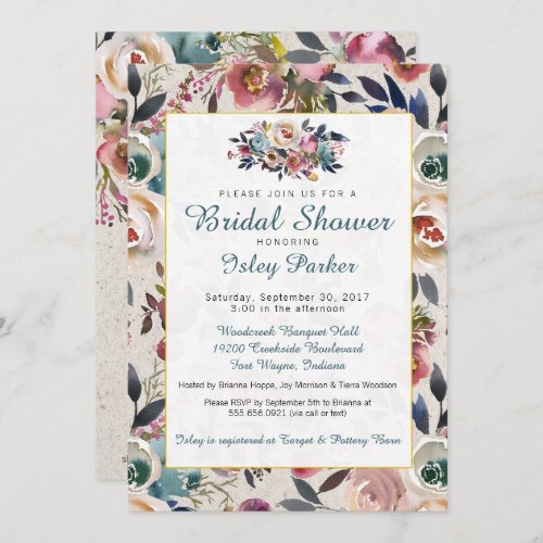 Boho Floral Bridal Shower Invitation Dusty Rose