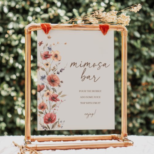 Boho Floral Bridal Shower Mimosa Bar Sign Poster