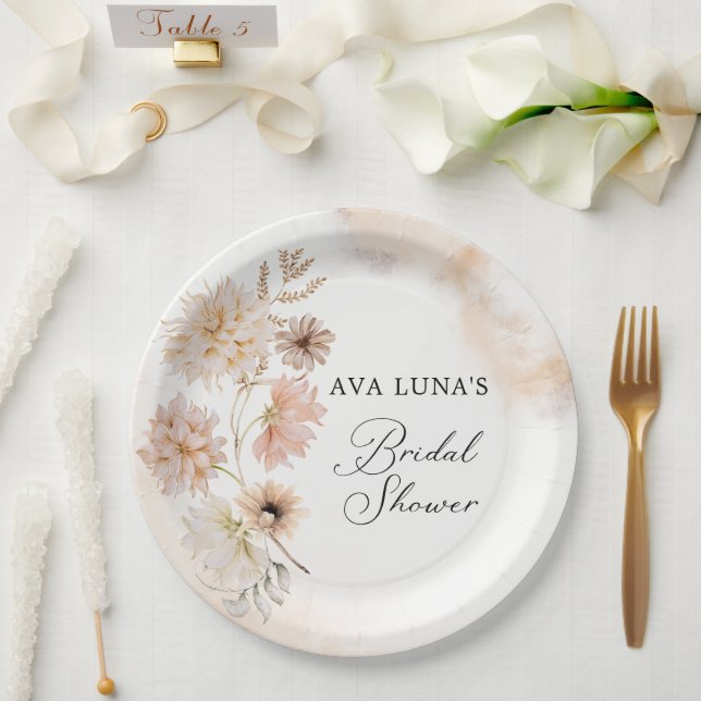 Boho Floral Bridal Shower Paper Plate (Wedding)