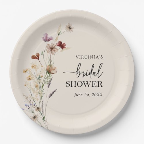 Boho Floral Bridal Shower Paper Plate