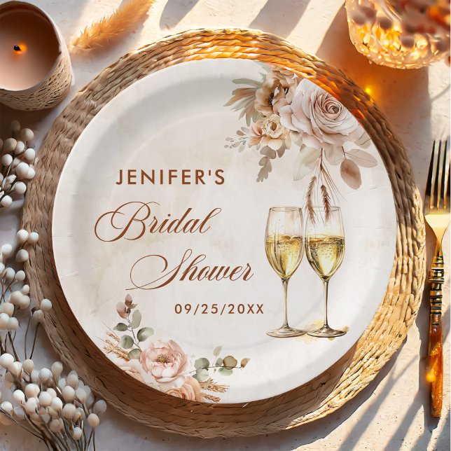 Boho Floral Bridal Shower Paper Plates (Creator Uploaded)