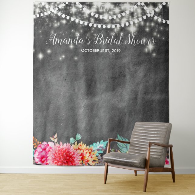 Boho Floral Bridal Shower Photo Booth Backdrop (In Situ)