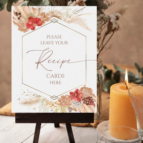 Boho Floral Bridal Shower Recipe Cards Sign