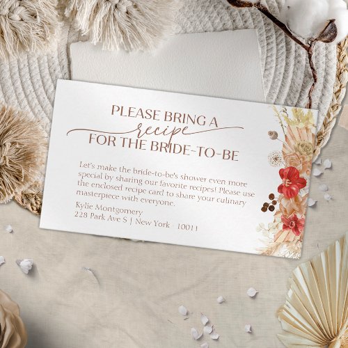 Boho Floral Bridal Shower Recipe Request Enclosure Card