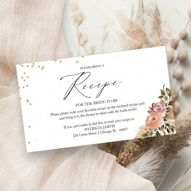 Boho Floral Bridal Shower Recipe Request Enclosure Card (Creator Uploaded)