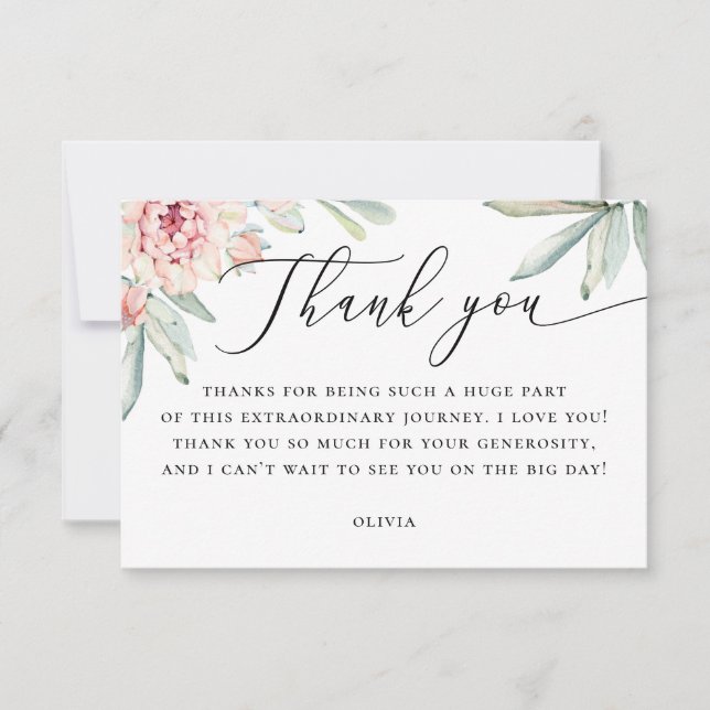 Boho Floral Bridal Shower | Watercolor Botanical Thank You Card (Front)