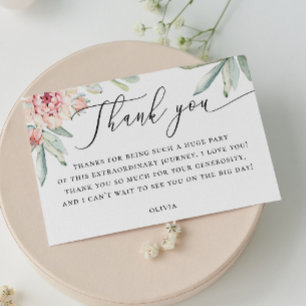 Boho Floral Bridal Shower Watercolor Botanical Thank You Card