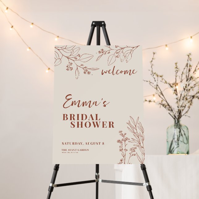 Boho Floral Bridal Shower Welcome sign Beige (In Situ (Stand))