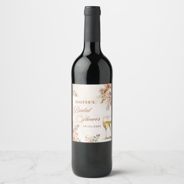 Boho Floral Bridal Shower Wine Label (Front)
