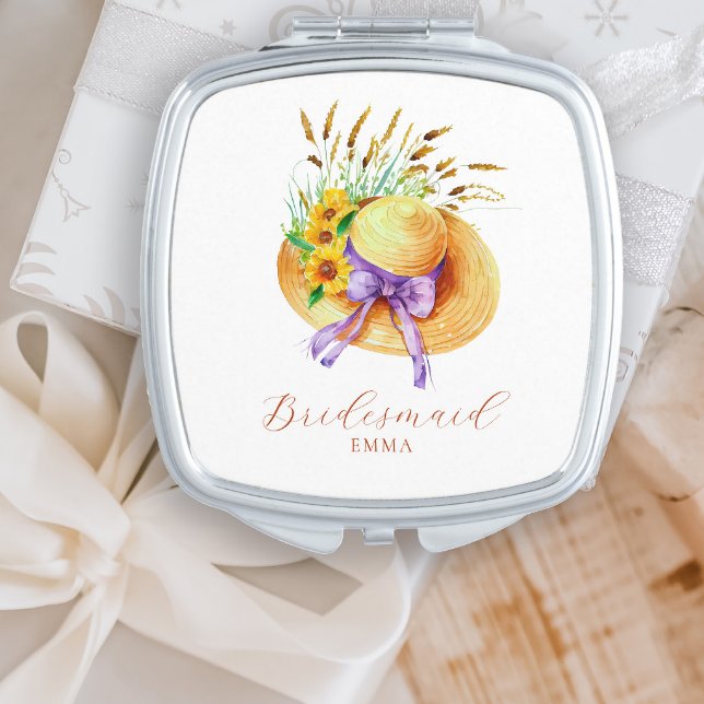 Boho floral bridesmaid name  compact mirror (Creator Uploaded)