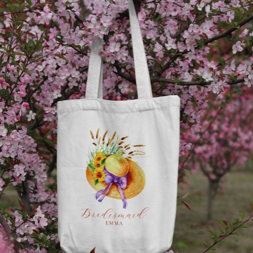 Boho floral bridesmaid name  tote bag