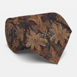 Boho Floral Brown Purple Bohemian Style Neck Tie