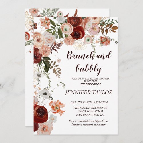 Boho Floral Brunch and bubbly bridal shower Invitation