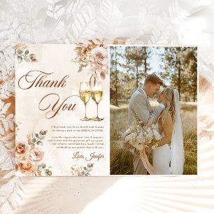 Boho Floral Brunch and Bubbly Bridal Shower Photo Thank You Card