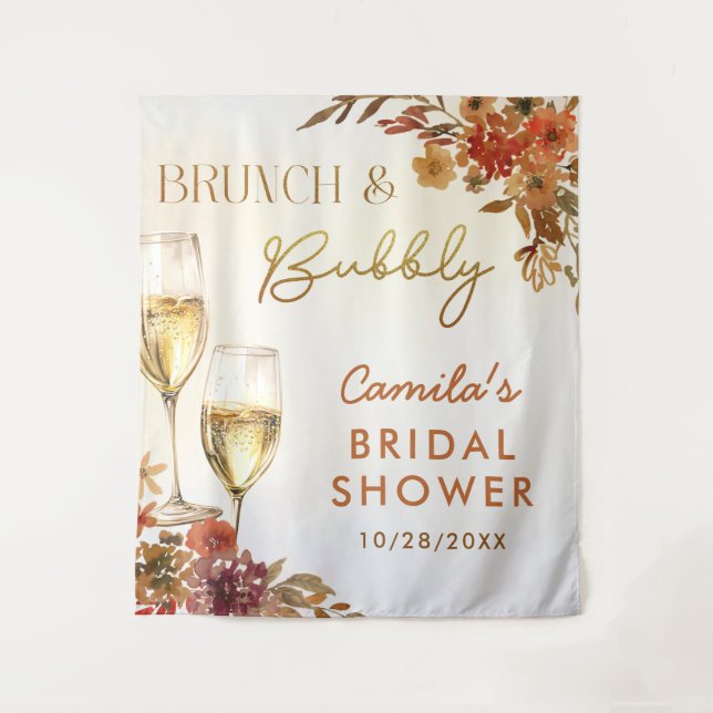 Boho Floral Brunch and Bubbly Bridal Shower Tapestry (Front)