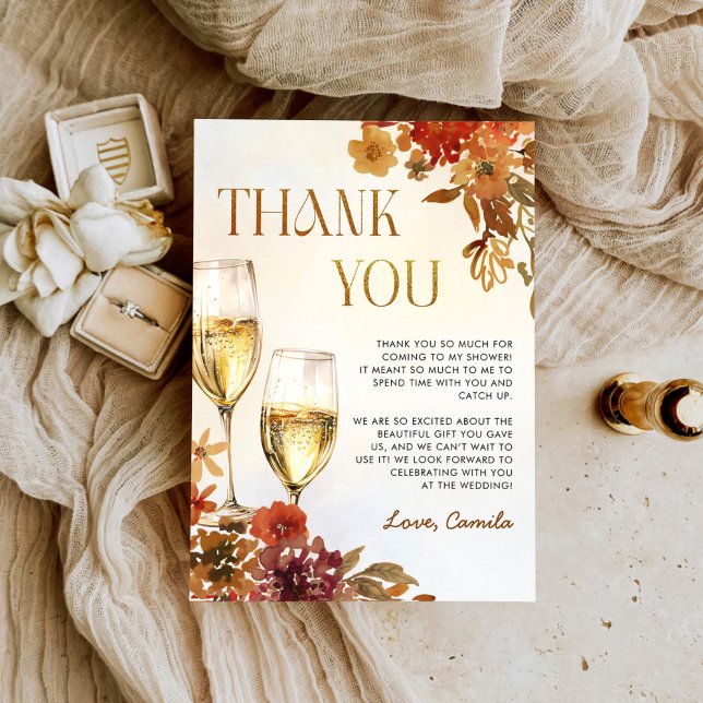Boho Floral Brunch and Bubbly Bridal Shower Thank You Card (Creator Uploaded)