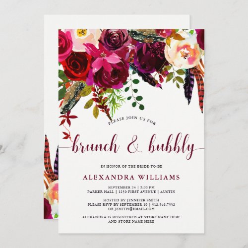 Boho Floral  Brunch and Bubbly Invitation