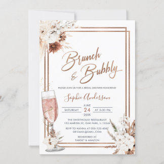 Boho Floral Brunch & Bubbly Bridal Shower Invitation