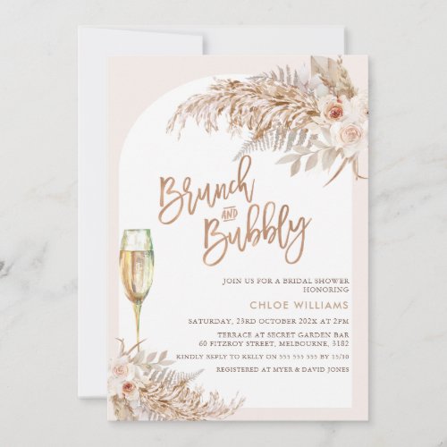 Boho Floral Brunch Bubbly Bridal Shower   Invitation