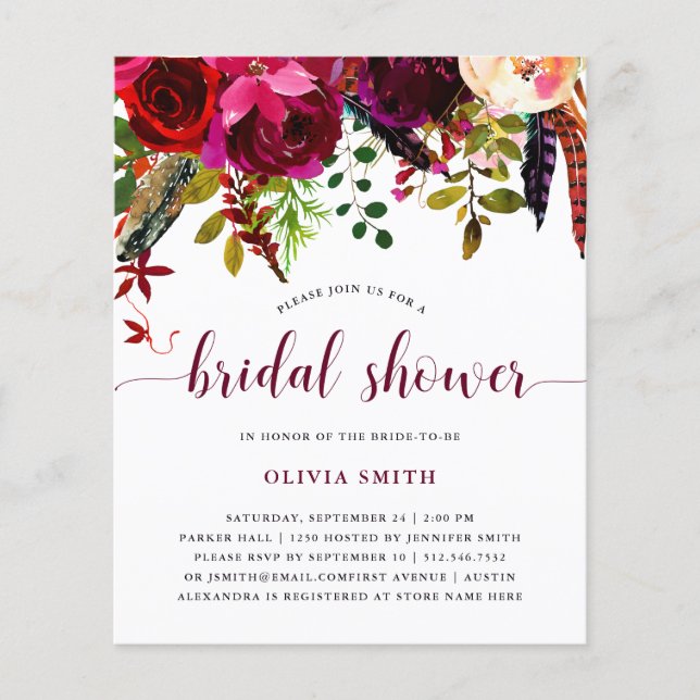 Boho Floral | BUDGET Bridal Shower Invitation (Front)