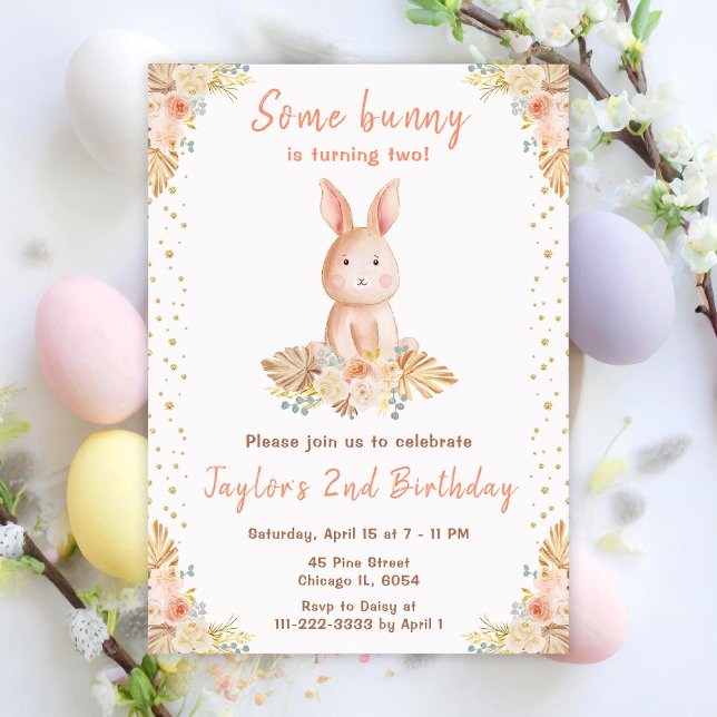Boho Floral Bunny Birthday Invitation (Creator Uploaded)