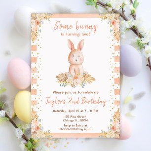 Boho Floral Bunny Birthday Invitation