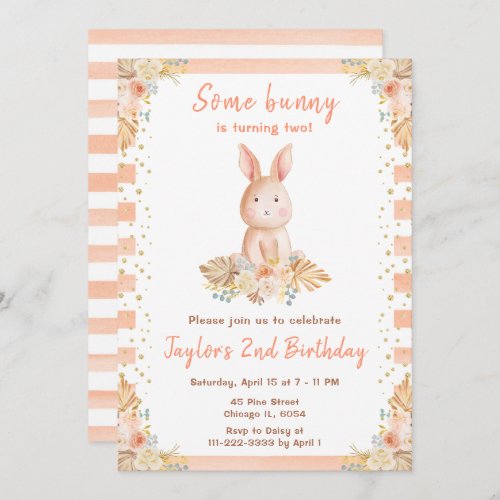 Boho Floral Bunny Birthday Invitation