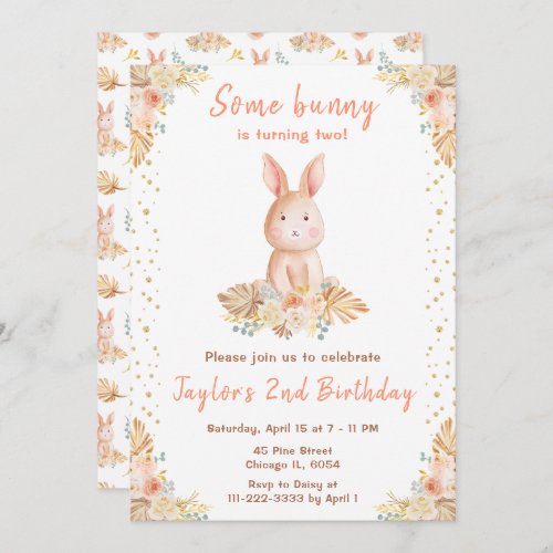 Boho Floral Bunny Birthday Invitation