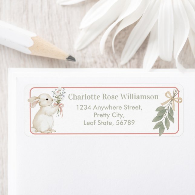 Boho Floral Bunny Sage Green Return Address Label (Insitu)