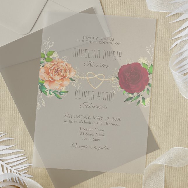 Boho Floral Burgundy Acrylic Wedding Invite Invitations (Creator Uploaded)
