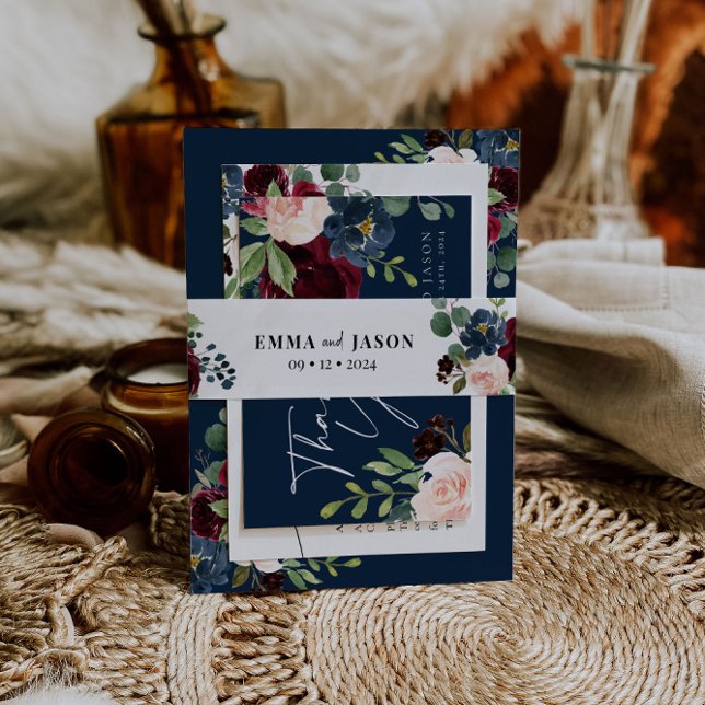 Boho Floral Burgundy Invitation Belly Band (Creator Uploaded)