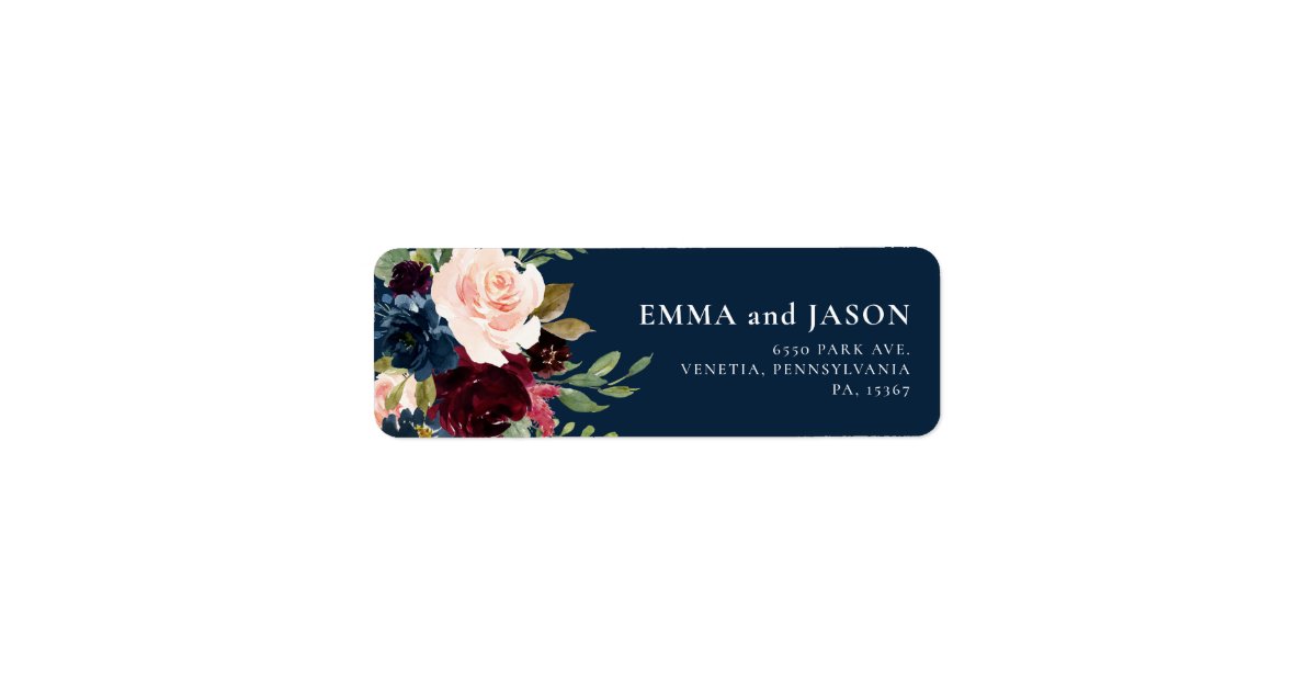 Boho Floral Burgundy Navy Return Address Label | Zazzle