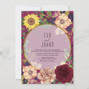 Boho Floral Burgundy Pink Wedding Invite